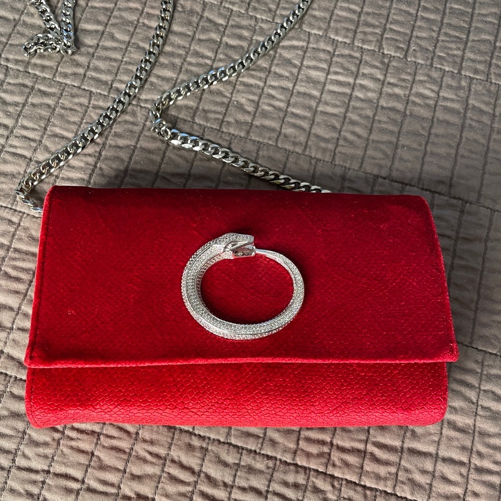 Cavalli purse velvet red with crystals